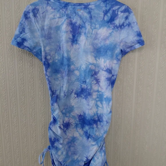PINK Blue Tie-Dye Ruched Dress Casual Spring Summer - Picture 4 of 5